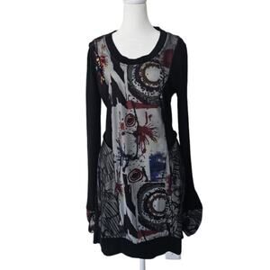 Young Threads Black Mesh Long Sleeve Mesh Tunic Dress Size L